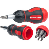 Platinum Tools 8-In-1 Ratcheted Stubby Screwdriver