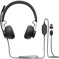 Logitech Zone HeadsetLogitech Zone Headset - Stereo - USB Type C - Wired - 32 Ohm - 20 Hz - 16 kHz - Over-the-head - Binaural - Circumaural - 6.2 ft Cable - Uni-directional, Omni-directional Microphone Less